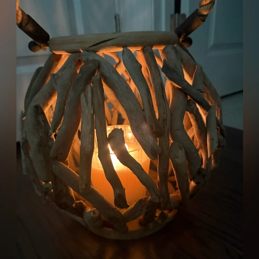 Driftwood Lantern Round Rustic Candle Coastal Design